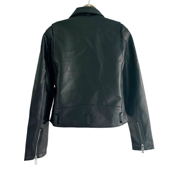 Rebecca Minkoff Woman's Sz L Black Faux Leather Moto Asymmetrical Zip Jacket - Picture 4 of 12